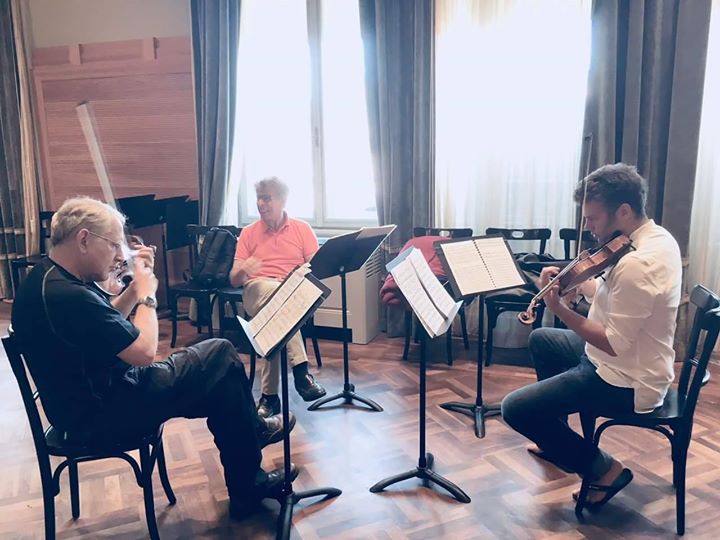 First rehearsal today in Budapest: Schnittke concerto grosso #1 for two violins, with Barnabás...
